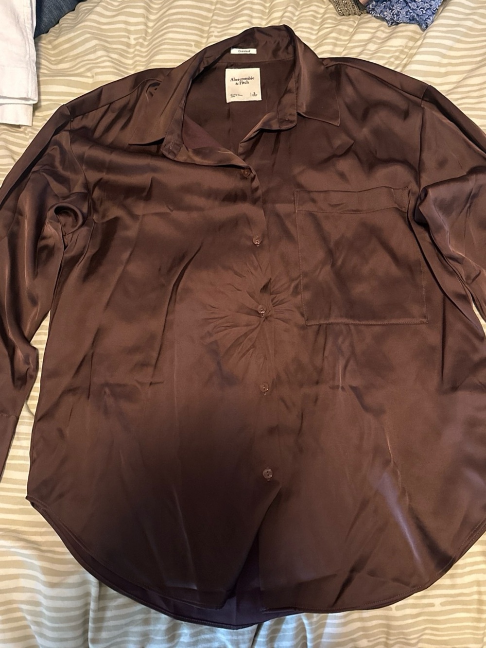Abercrombie & Fitch Brown Satin Oversized Button-Up Shirt